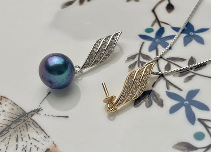 One Piece 925 Sterling Silver/Gold Pendant Setting Findings For Half Drilled Pearls Wing Shape Design Pearl Mounting DIY Jewelry #10183