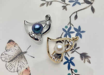 One Piece 925 Sterling Silver/Gold Pendant Setting Findings For Half Drilled Pearls Wide Heart Design Pearl Mounting DIY Jewelry #10185