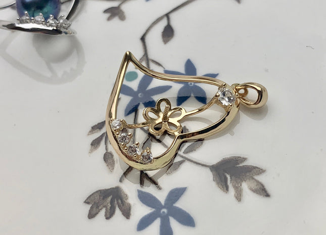 One Piece 925 Sterling Silver/Gold Pendant Setting Findings For Half Drilled Pearls Wide Heart Design Pearl Mounting DIY Jewelry #10185