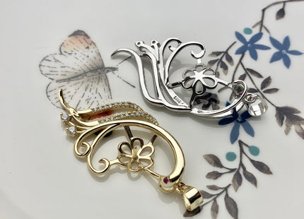 One Piece 925 Sterling Silver/Gold Pendant Setting Findings For Half Drilled Pearls Large Wing Design Pearl Mounting DIY Jewelry #10189