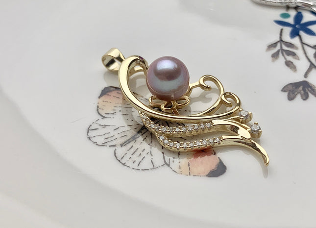 One Piece 925 Sterling Silver/Gold Pendant Setting Findings For Half Drilled Pearls Large Wing Design Pearl Mounting DIY Jewelry #10189