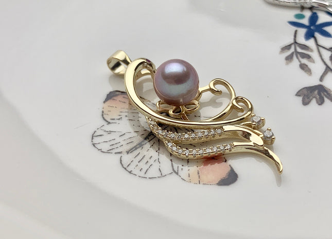One Piece 925 Sterling Silver/Gold Pendant Setting Findings For Half Drilled Pearls Large Wing Design Pearl Mounting DIY Jewelry #10189
