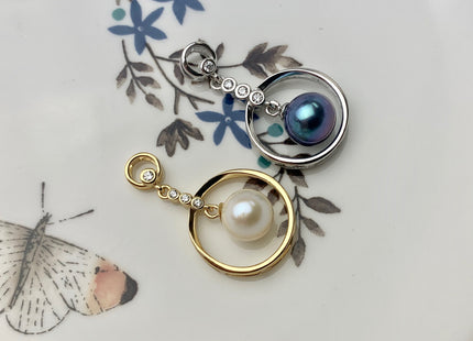 One Piece 925 Sterling Silver/Gold Pendant Setting Findings For Half Drilled Pearls Ring Shape Design Pearl Mounting DIY Jewelry #10192