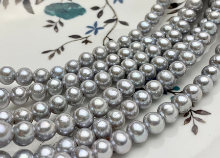 7 mm AAA Extra Shiny Gray Color Perfect Round Freshwater Pearls Bridal Beads 1.2mm 1.5mm 2.1mm Large Hole High Luster 62 Pieces #P1656