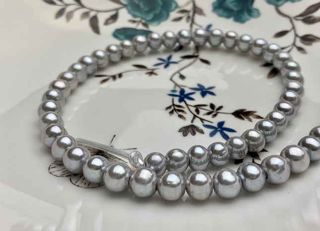 7 mm AAA Extra Shiny Gray Color Perfect Round Freshwater Pearls Bridal Beads 1.2mm 1.5mm 2.1mm Large Hole High Luster 62 Pieces #P1656