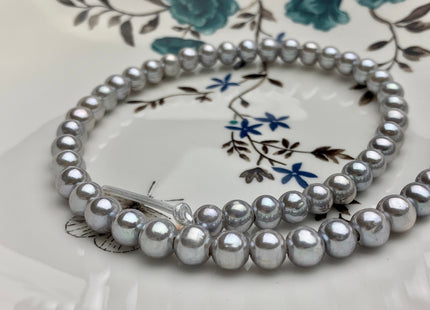 7 mm AAA Extra Shiny Gray Color Perfect Round Freshwater Pearls Bridal Beads 1.2mm 1.5mm 2.1mm Large Hole High Luster 62 Pieces #P1656