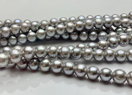 7 mm AAA Extra Shiny Gray Color Perfect Round Freshwater Pearls Bridal Beads 1.2mm 1.5mm 2.1mm Large Hole High Luster 62 Pieces #P1656