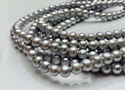 7 mm AAA Extra Shiny Gray Color Perfect Round Freshwater Pearls Bridal Beads 1.2mm 1.5mm 2.1mm Large Hole High Luster 62 Pieces #P1656