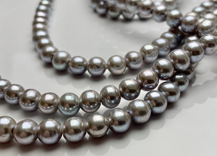 7 mm AAA Extra Shiny Gray Color Perfect Round Freshwater Pearls Bridal Beads 1.2mm 1.5mm 2.1mm Large Hole High Luster 62 Pieces #P1656