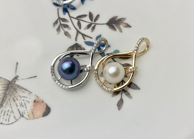 One Piece 925 Sterling Silver/Gold Pendant Setting Findings For Half Drilled Pearls Spiral Teardrop Design Pearl Mounting DIY Jewelry #10193