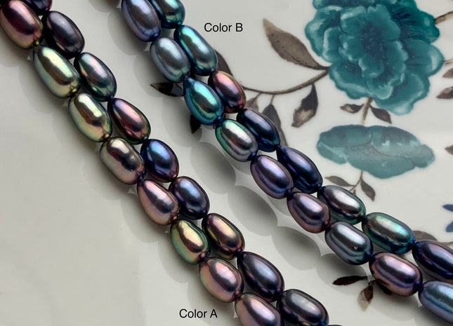 5x7-9 mm AAAAA Blue Purple Peacock Color Oval/Rice Freshwater Pearl Genuine Very Rare High Quality/Luster Peacock Long Oval Pearl #P1657