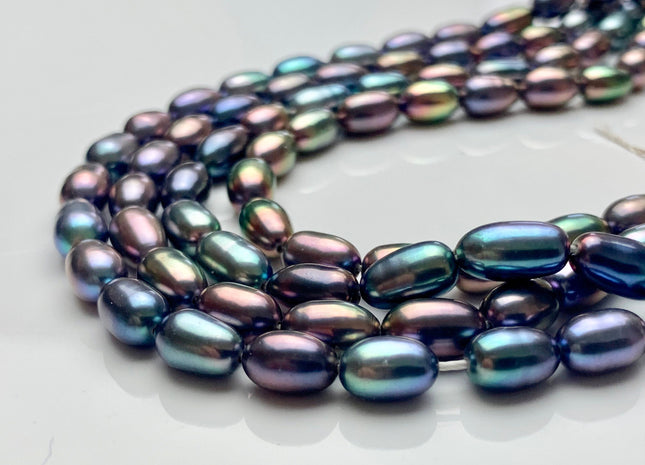 5x7-9 mm AAAAA Blue Purple Peacock Color Oval/Rice Freshwater Pearl Genuine Very Rare High Quality/Luster Peacock Long Oval Pearl #P1657