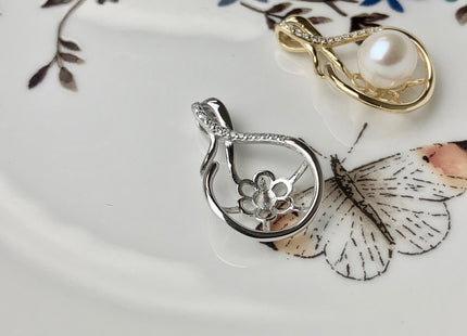 One Piece 925 Sterling Silver/Gold Pendant Setting Findings For Half Drilled Pearls Caged Oval Design Pearl Mounting DIY Jewelry #10196