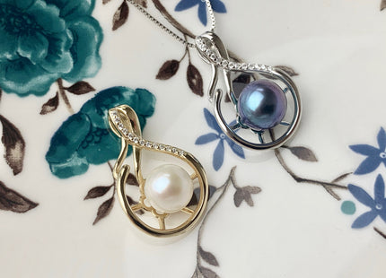 One Piece 925 Sterling Silver/Gold Pendant Setting Findings For Half Drilled Pearls Caged Oval Design Pearl Mounting DIY Jewelry #10196