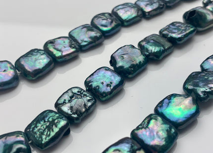 10-11 mm Dark Metallic Green Square Coin Pearls Flat Square Freshwater Square Coin Pearl Beads C Grade #P1640
