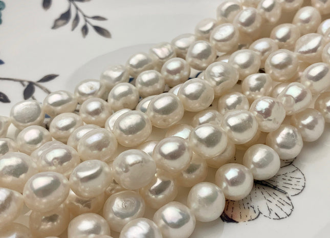 8.5-9 mm AAA Natural White High Luster Nugget Freshwater Pearls Genuine Natural White Smooth Potato Pearl Nuggets 44 Pieces #P1642