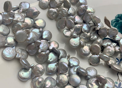 11x15 mm AA Top Drilled Teardrop Silver Gray Color Coin Freshwater Pearl Beads Genuine Cultured Flat Coin Pearl Beads #P1644