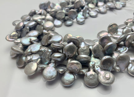 11x15 mm AA Top Drilled Teardrop Silver Gray Color Coin Freshwater Pearl Beads Genuine Cultured Flat Coin Pearl Beads #P1644