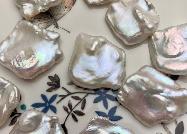 One Piece 20-25 mm AAAA Very Rare Natural White Irregular Square Flat Keshi Freshwater Pearl Beads Genuine Cultured Quality Pearl #P1597