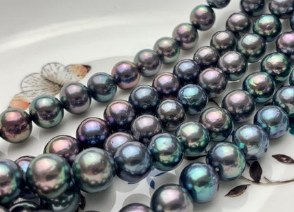 8-10mm AAAA Rare Peacock Round Edison Baroque Pearls Genuine Blue And Gray Peacock Color High Luster Edison Pearl Beads 46 Beads #P1666