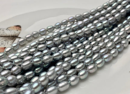 3.5-4x5-6mm AAAA Silver Gray Rice/Oval Freshwater Seed Pearl Beads Genuine Super High Luster Tiny Cultured Freshwater Pearl 75 Pieces #P1609