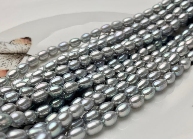 3.5-4x5-6mm AAAA Silver Gray Rice/Oval Freshwater Seed Pearl Beads Genuine Super High Luster Tiny Cultured Freshwater Pearl 75 Pieces #P1609