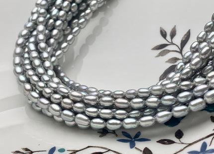 3.5-4x5-6mm AAAA Silver Gray Rice/Oval Freshwater Seed Pearl Beads Genuine Super High Luster Tiny Cultured Freshwater Pearl 75 Pieces #P1609