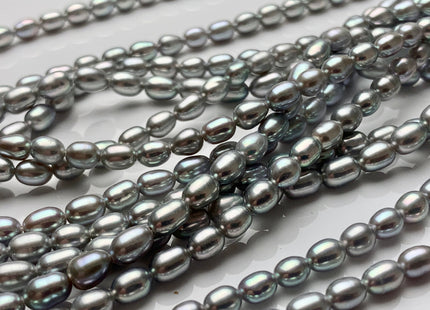 3.5-4x5-6mm AAAA Silver Gray Rice/Oval Freshwater Seed Pearl Beads Genuine Super High Luster Tiny Cultured Freshwater Pearl 75 Pieces #P1609