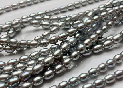 3.5-4x5-6mm AAAA Silver Gray Rice/Oval Freshwater Seed Pearl Beads Genuine Super High Luster Tiny Cultured Freshwater Pearl 75 Pieces #P1609
