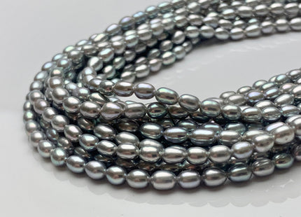 3.5-4x5-6mm AAAA Silver Gray Rice/Oval Freshwater Seed Pearl Beads Genuine Super High Luster Tiny Cultured Freshwater Pearl 75 Pieces #P1609