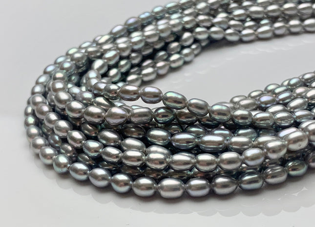 3.5-4x5-6mm AAAA Silver Gray Rice/Oval Freshwater Seed Pearl Beads Genuine Super High Luster Tiny Cultured Freshwater Pearl 75 Pieces #P1609