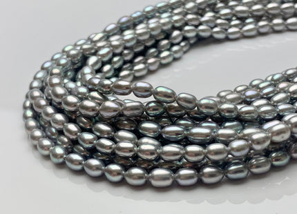 3.5-4x5-6mm AAAA Silver Gray Rice/Oval Freshwater Seed Pearl Beads Genuine Super High Luster Tiny Cultured Freshwater Pearl 75 Pieces #P1609