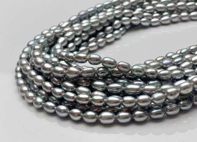 3.5-4x5-6mm AAAA Silver Gray Rice/Oval Freshwater Seed Pearl Beads Genuine Super High Luster Tiny Cultured Freshwater Pearl 75 Pieces #P1609
