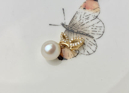 One Piece 925 Sterling Silver/Gold Pendant Setting Findings For Half Drilled Pearls Cat Eye Shape Design W/CZ Sterling Silver Pendant #10199