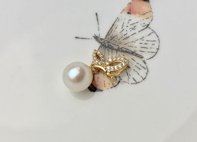 One Piece 925 Sterling Silver/Gold Pendant Setting Findings For Half Drilled Pearls Cat Eye Shape Design W/CZ Sterling Silver Pendant #10199