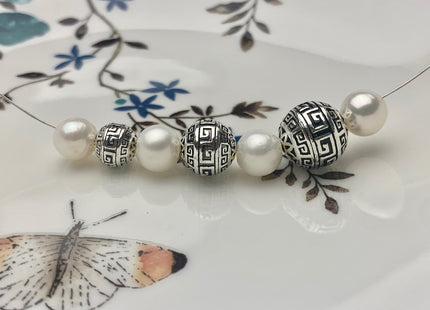 One Piece 8-12 mm 925 Sterling Silver Tibetan Style Silver Spacer Ball Genuine Sterling Silver Spacer Bali Large Hole Antique Beads #10224