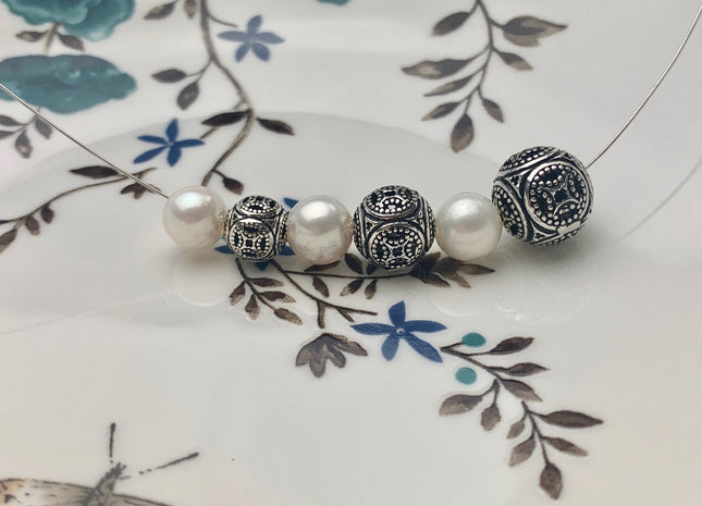 One Piece 8-12 mm 925 Sterling Silver Tibetan Style Silver Spacer Ball Genuine Sterling Silver Spacer Bali Antique Large Hole Beads #10225