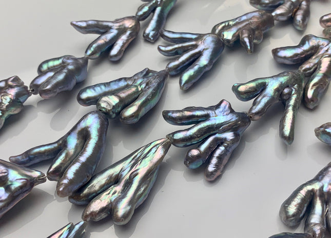 AAA Rare Chicken Feet Shape Genuine Freshwater Pearl Beads Gray Color, High Luster Limited Edition Biwa Pearl Beads 10-12 Pieces #P1671