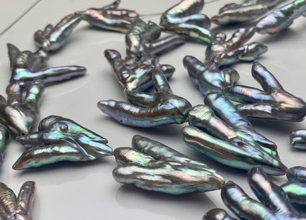 AAA Rare Chicken Feet Shape Genuine Freshwater Pearl Beads Gray Color, High Luster Limited Edition Biwa Pearl Beads 10-12 Pieces #P1671