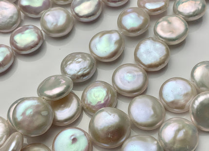 12-14mm AAAAA High Luster Top Quality Natural White Coin Freshwater Pearls Genuine Very Rare Round Coin Pearl 8 Inches 14 Beads #P1675