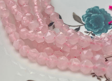 7-8 mm AAA Natural Faceted Star Cut RoseQuartz Gemstone Beads Genuine Faceted RoseQuartz Gemstone Loose Beads #2311