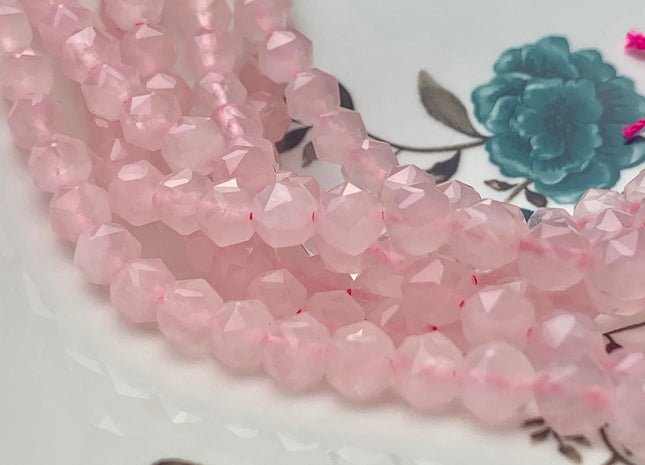 7-8 mm AAA Natural Faceted Star Cut RoseQuartz Gemstone Beads Genuine Faceted RoseQuartz Gemstone Loose Beads #2311