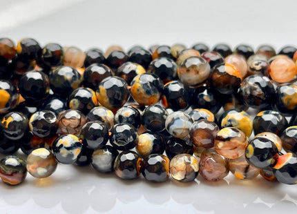6mm 8mm 10mm Faceted Round Orange Yellow Black Color Agate Gemstone Beads Genuine Agate Gemstone Beads 14 Inches Strand #3779
