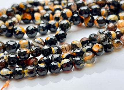 6mm 8mm 10mm Faceted Round Orange Yellow Black Color Agate Gemstone Beads Genuine Agate Gemstone Beads 14 Inches Strand #3779