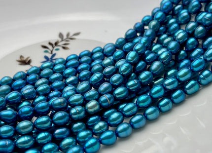 4.5-5x5-6 mm 5x6-7 mm Electric Blue Color Rice Oval Freshwater Pearls Blue Freshwater Rice Seed Pearl Beads #P1683