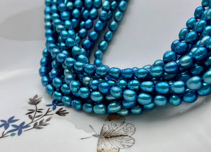 4.5-5x5-6 mm 5x6-7 mm Electric Blue Color Rice Oval Freshwater Pearls Blue Freshwater Rice Seed Pearl Beads #P1683