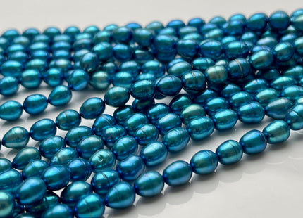 4.5-5x5-6 mm 5x6-7 mm Electric Blue Color Rice Oval Freshwater Pearls Blue Freshwater Rice Seed Pearl Beads #P1683
