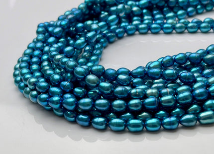 4.5-5x5-6 mm 5x6-7 mm Electric Blue Color Rice Oval Freshwater Pearls Blue Freshwater Rice Seed Pearl Beads #P1683