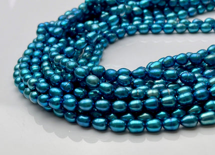 4.5-5x5-6 mm 5x6-7 mm Electric Blue Color Rice Oval Freshwater Pearls Blue Freshwater Rice Seed Pearl Beads #P1683