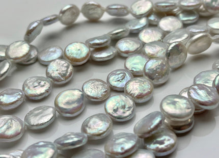 11-12 mm AAA Natural White Coin Freshwater Pearl Beads Genuine Cultured High Luster Quality Freshwater Coin Pearls #1512